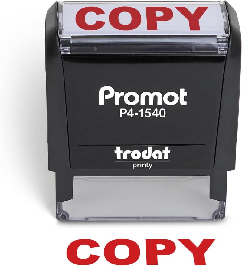 Promot Copy Self Inking Rubber Stamp - Refillable Stampers for Office - Business, Accounting, Bookkeeping, Coding, Legal, Notary, Work, Ordering, Inventory Stamps - Red Ink - Image 1
